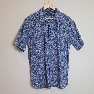 Austin Reed Men Navy and Light Blue Floral Shirt Size L